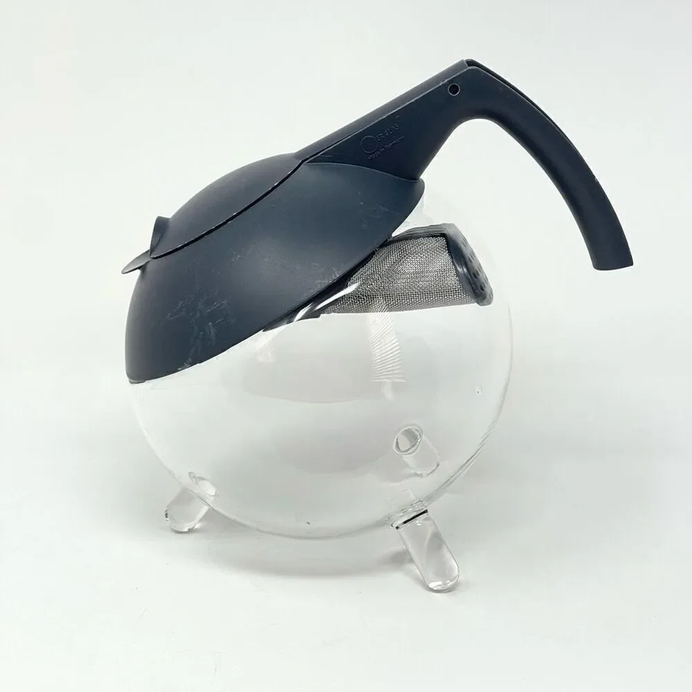 Jenaer Jena Glas GLOBO Tilting Glass Teapot with Lid and Infuser Gray Germany